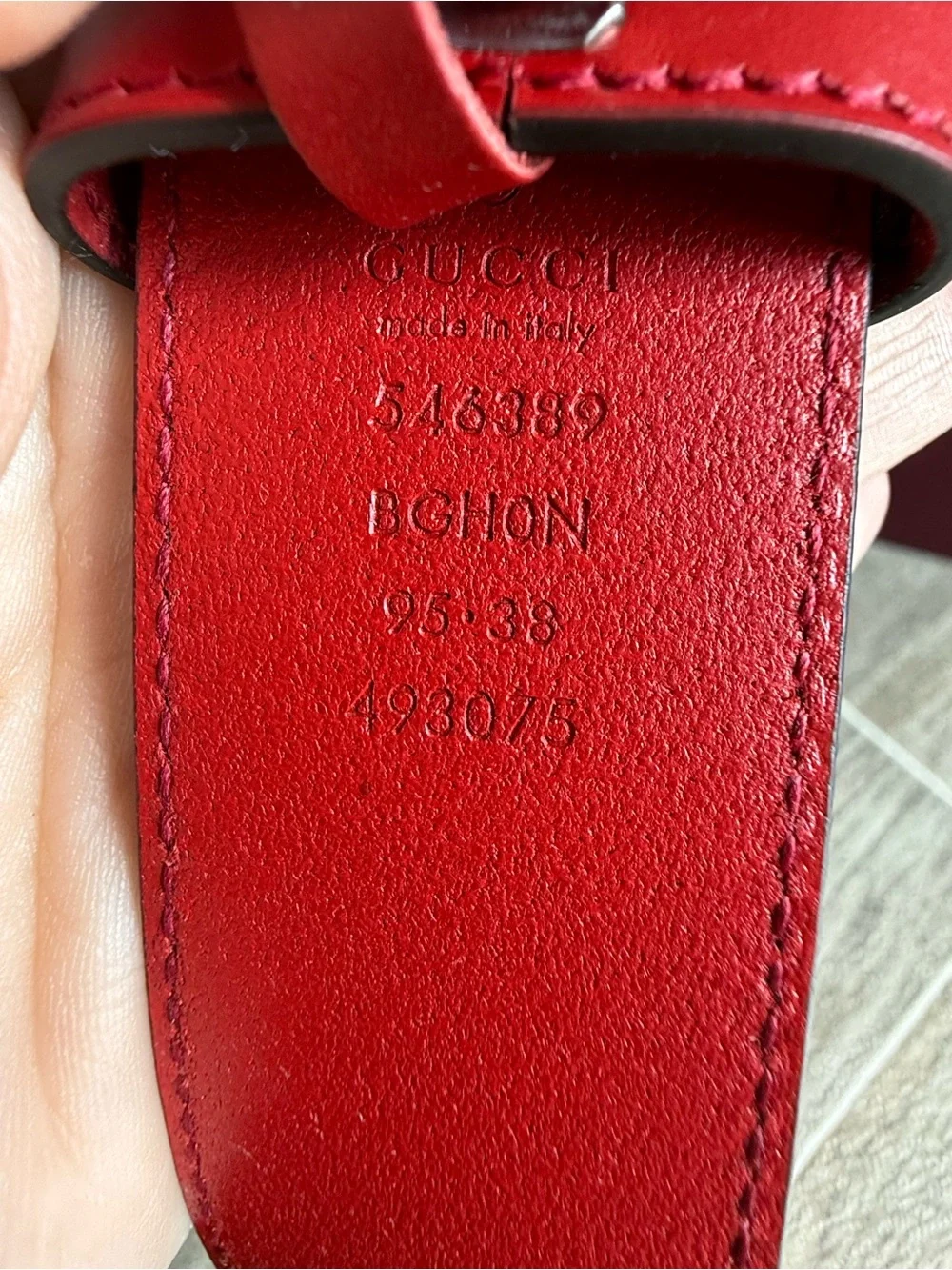 Authentic Men's Gucci Red Selleria Interlocking G Leather Buckle Belt